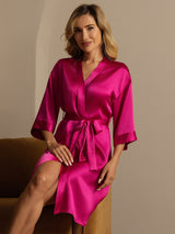 [وردة حمراء] SilkSilky-SA 3/4 Sleeve رداء حمام نسائي 004