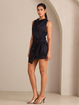 [أسود] SilkSilky-SA Sleeveless Cowl Neck فساتين نسائية 006