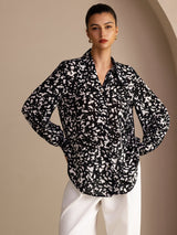 [رذاذ أسود] SilkSilky-SA Long Sleeve Lapel Collar بلوزة 003