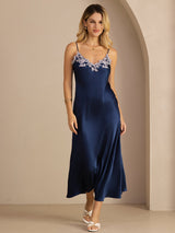 [أزرق] SilkSilky-SA Sleeveless V Neck فساتين نسائية 007