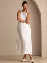 [أبيض] SilkSilky-SA Sleeveless Crew Neck فساتين نسائية 006