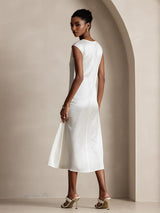 [أبيض] SilkSilky-SA Cap Sleeve فساتين نسائية 002
