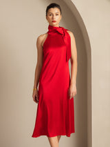 [أحمر] SilkSilky-SA Sleeveless Tie Neck فساتين نسائية 003