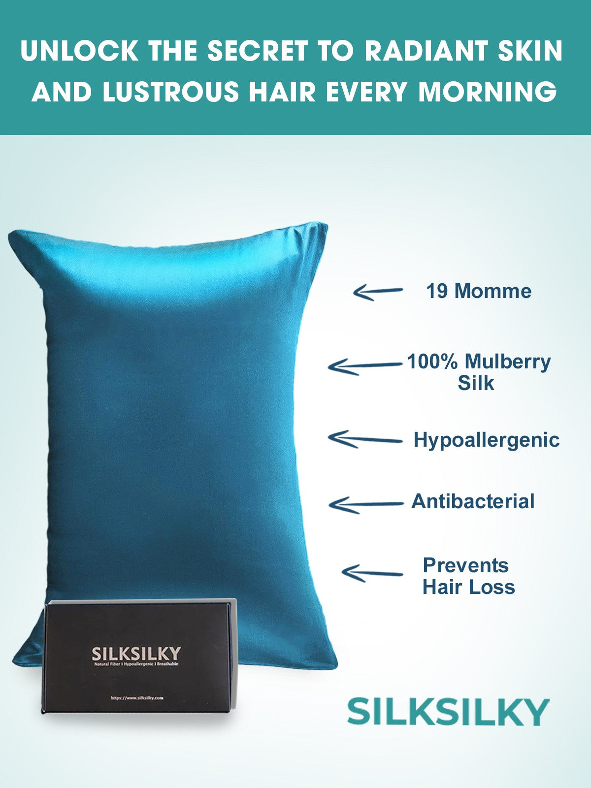 SilkSilky-SA 19Momme الحرير الخالص Pillowcase المياهالخضراء 003