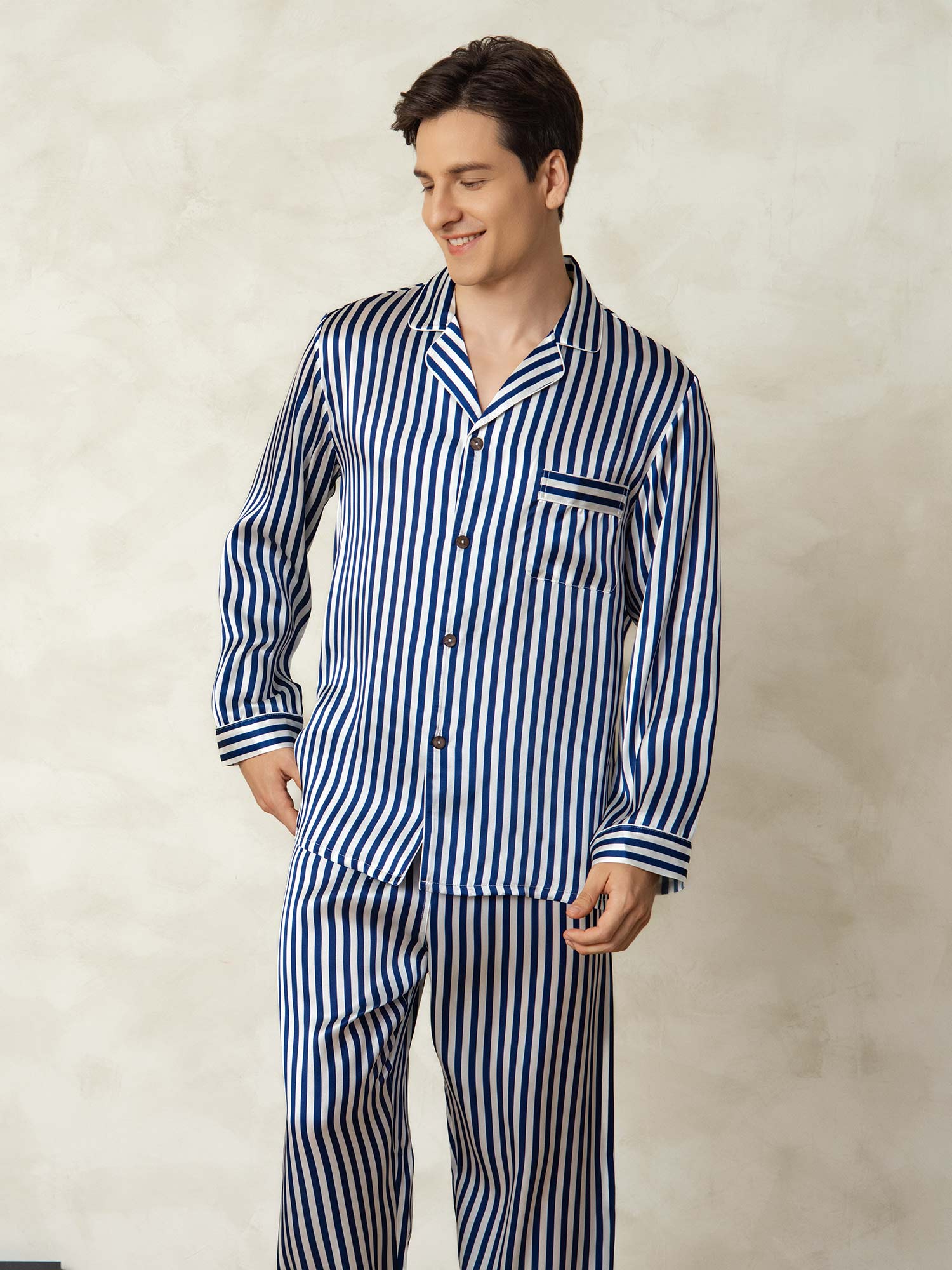 [الخط البحري] SilkSilky-SA 19Momme الحرير الخالص Mens Pajamas 005