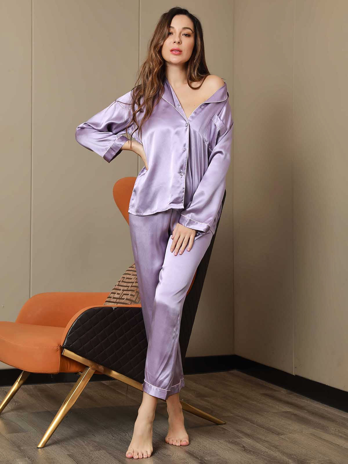 [لافندر] SilkSilky-SA الحرير الخالص Womens Pajamas 004