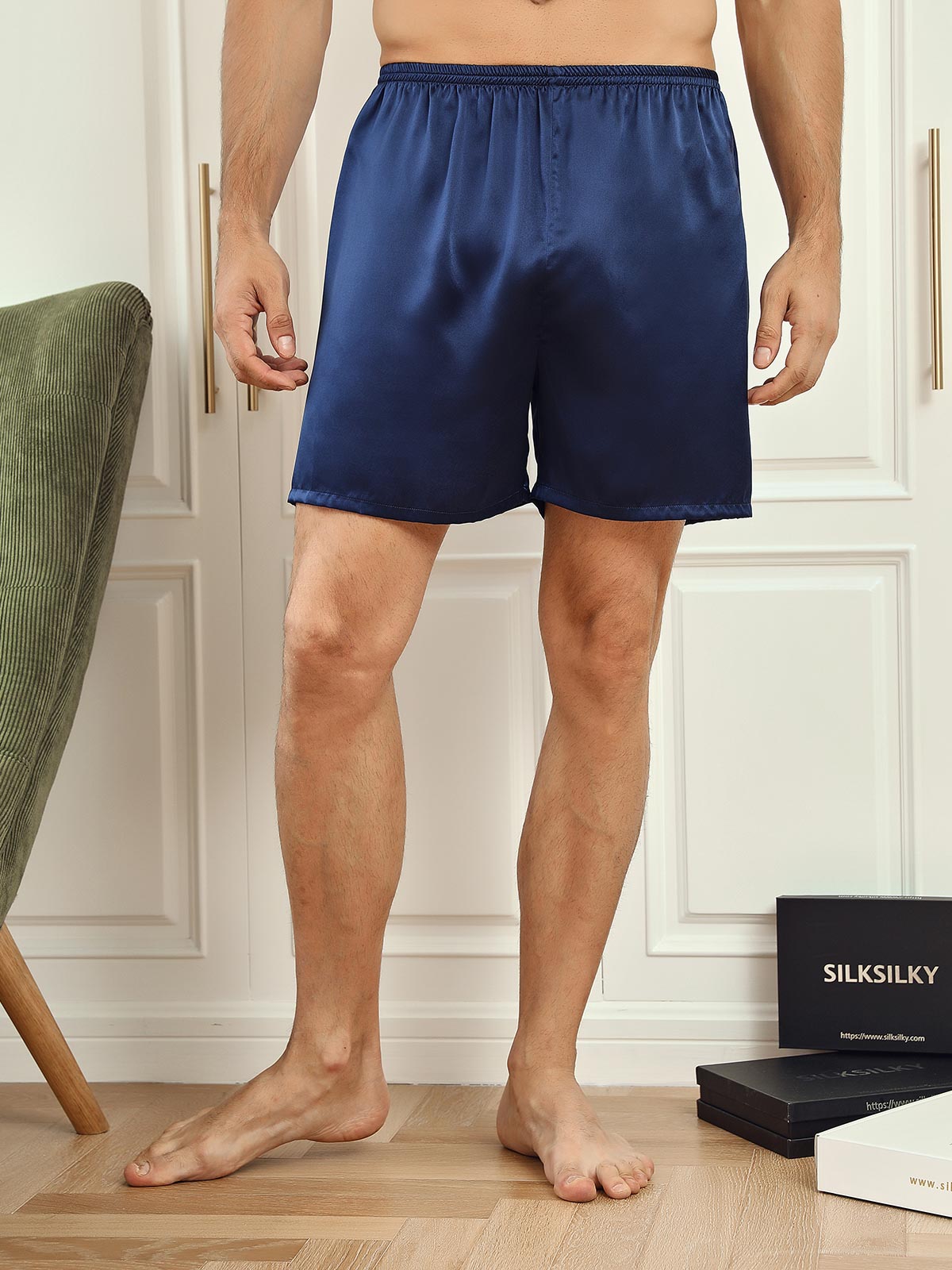 [أزرق غامق] SilkSilky-SA 19Momme Mens Sleep Bottoms 003