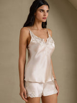 [اللون البيج] SilkSilky-SA Sleeveless V Neck مجموعة قميص قصير 007
