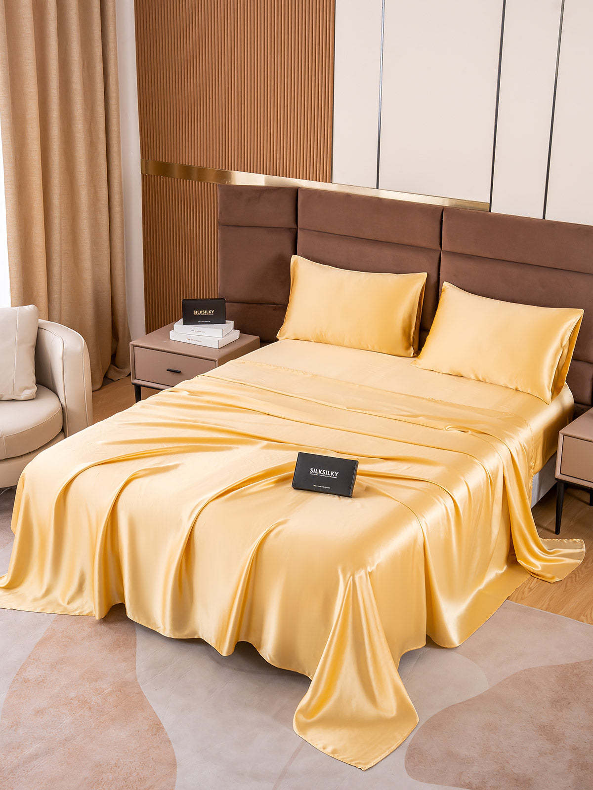 SilkSilky SA 19Momme الحرير الخالص Bedding Set شامبانيا 002