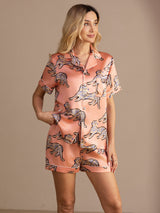 [قطة وردية] SilkSilky-SA Short Sleeve Lapel Collar طقم بيجامة نسائي 001