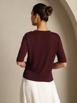 [نبيذ ويندسور] SilkSilky-SA Half Sleeve Crew Neck تي شيرت نسائية 002