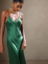[أخضر] SilkSilky-SA Sleeveless V Neck فساتين نسائية 004