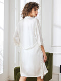 SilkSilky SA الحرير الخالص أكمام بثلاثة أرباع الأطوال Nightgown&Robe Set أبيض 002