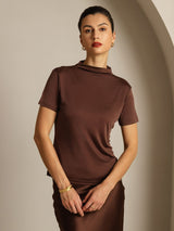 [قهوة] SilkSilky-SA Short Sleeve تي شيرت نسائية 008