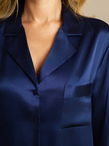[أزرق غامق] SilkSilky-SA Long Sleeve Lapel Collar باس النوم 006