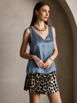 [أزرق بترولي حقيقي] SilkSilky-SA Sleeveless V Neck كامي 001