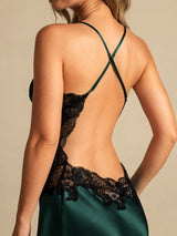 [أخضر زمردي] SilkSilky-SA Sleeveless V Neck باس النوم 005