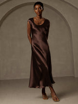 [قهوة] SilkSilky-SA Cap Sleeve فساتين نسائية 001