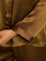 [بني] SilkSilky-SA Long Sleeve Lapel Collar طقم بيجامة نسائي 008