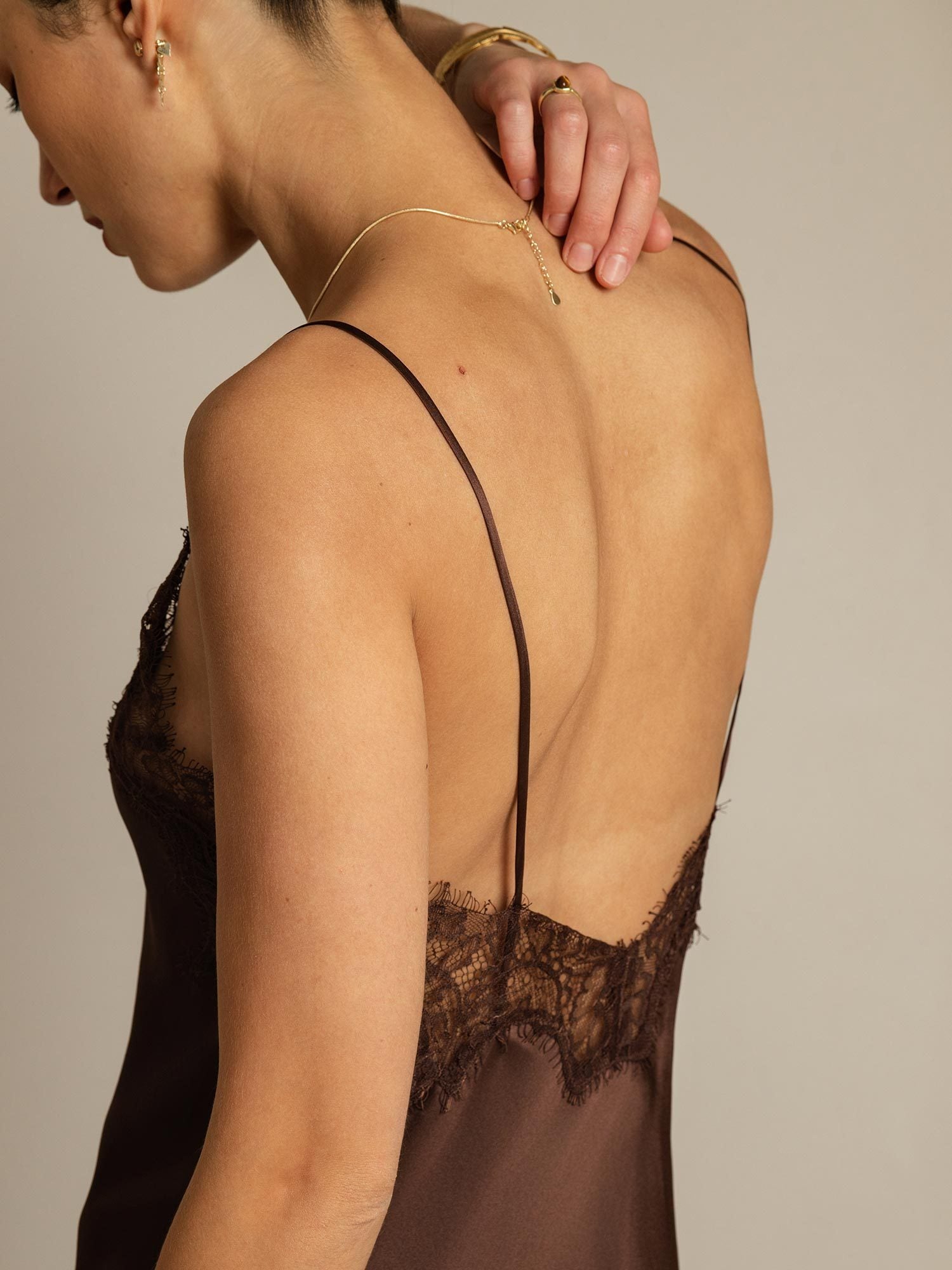 [بني] SilkSilky-SA الحرير الخالص Dress 005