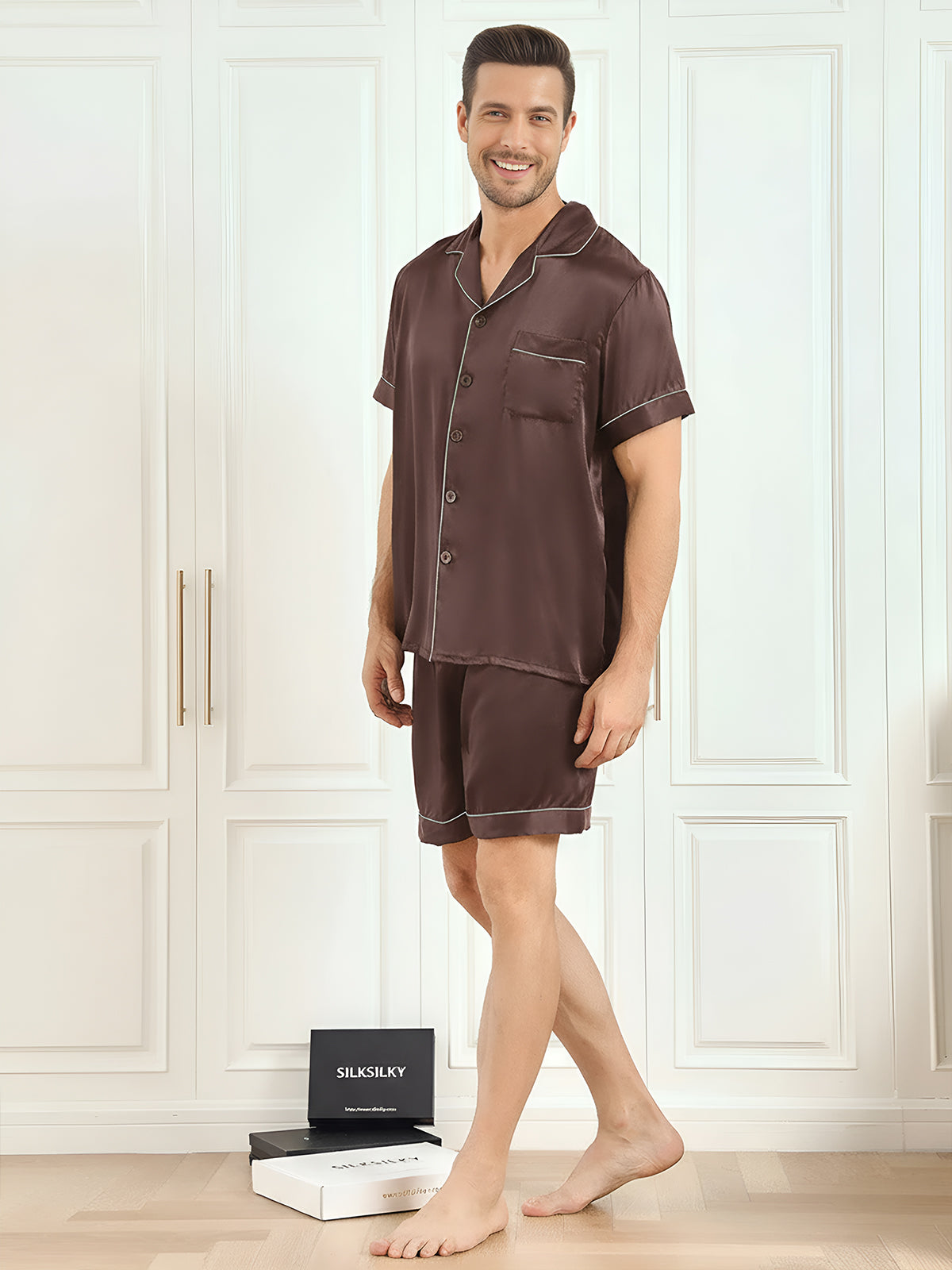 [قهوة] SilkSilky-SA Mens Pajamas 005
