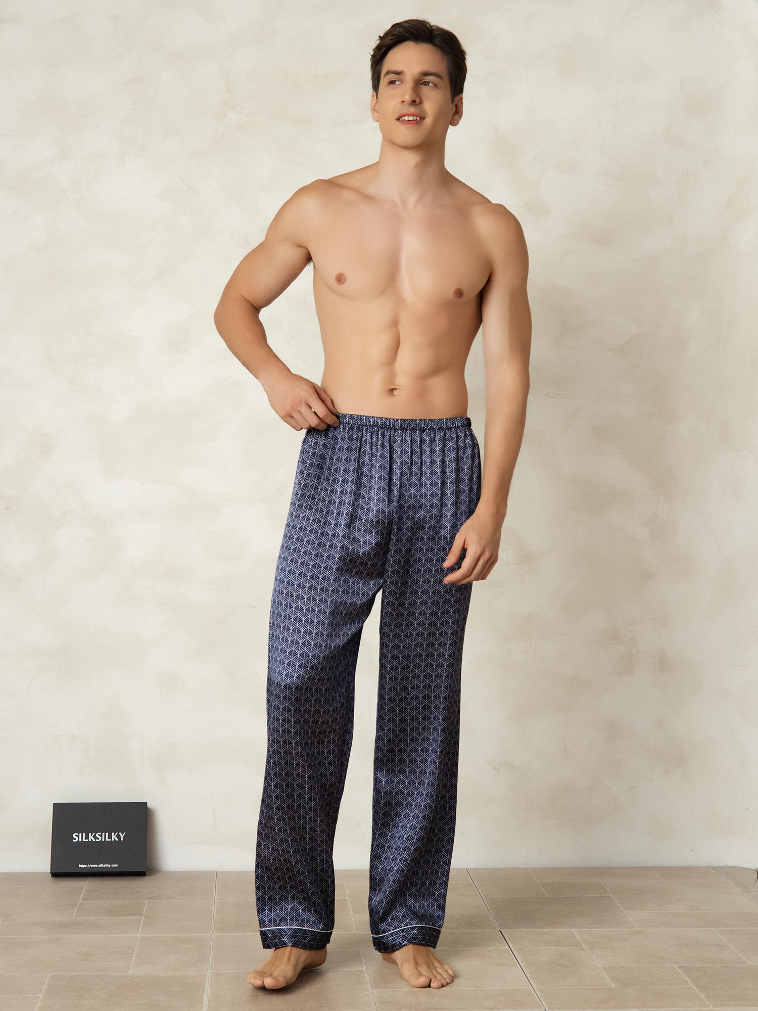 [جنكو كحلي] SilkSilky-SA الحرير الخالص Mens Sleep Bottoms 004