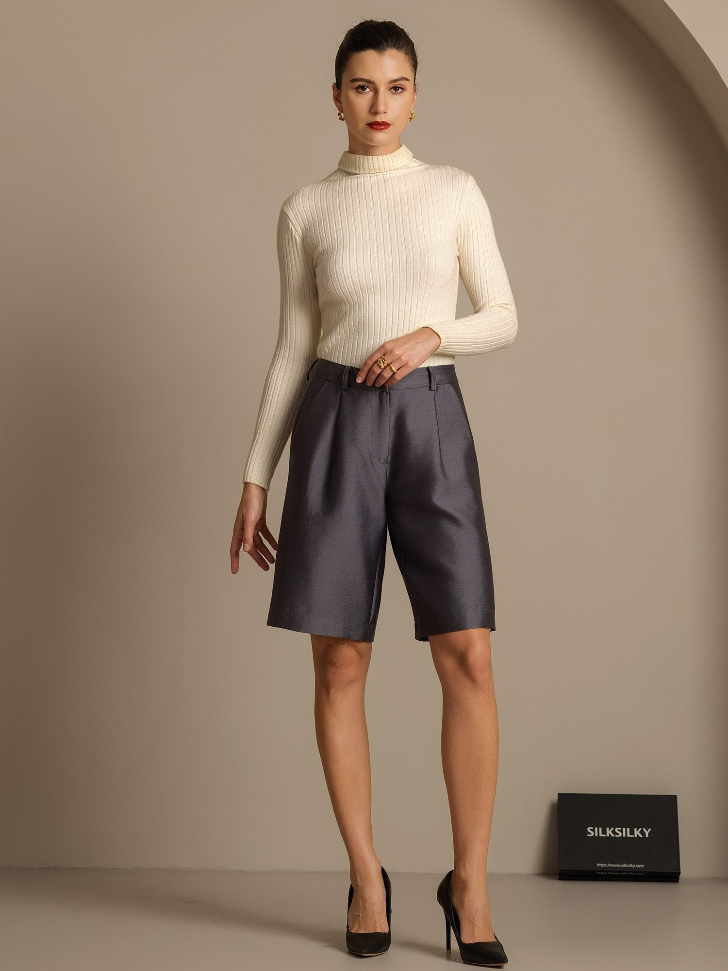 [رمادي] SilkSilky-SA 32Momme الحرير Womens Shorts 006,