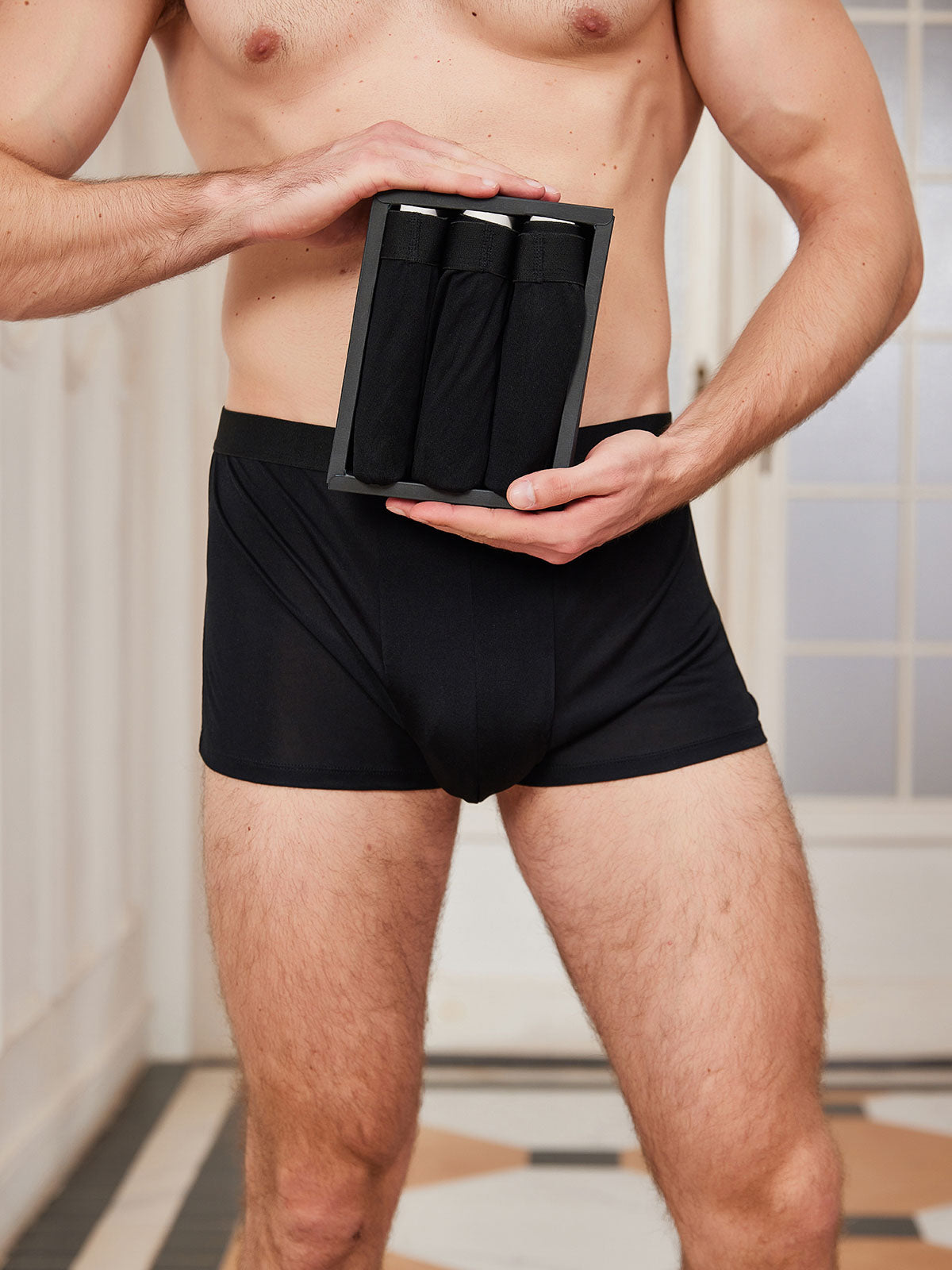 [أسود] SilkSilky-SA الحرير الخالص Mens Underwear 003