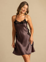 [بني غامق] SilkSilky-SA Sleeveless V Neck باس النوم 001