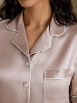 [رمادي الظل] SilkSilky-SA Short Sleeve Lapel Collar طقم بيجامة نسائي 004