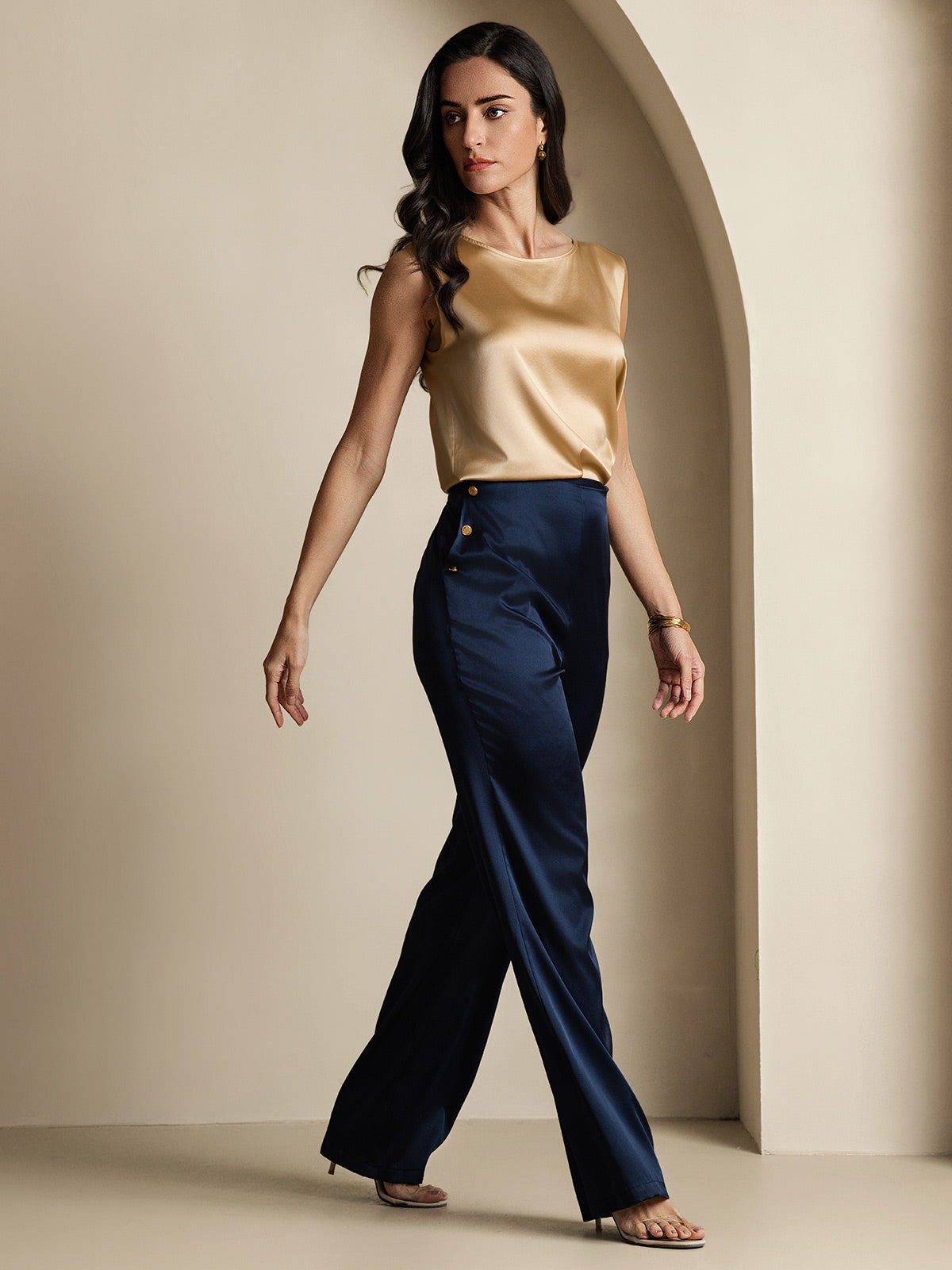 [أزرق غامق] SilkSilky-SA 19Momme الحرير Womens Pants 007
