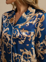 [تنين نيفي] SilkSilky-SA Long Sleeve Lapel Collar طقم بيجامة نسائي 007