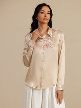 [شامبانيا] SilkSilky-SA Long Sleeve Lapel Collar بلايز نسائية 003