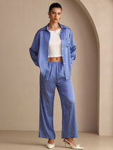 [مقلم دقيق أزرق] SilkSilky-SA Long Sleeve Lapel Collar Women's Outfit Sets 001