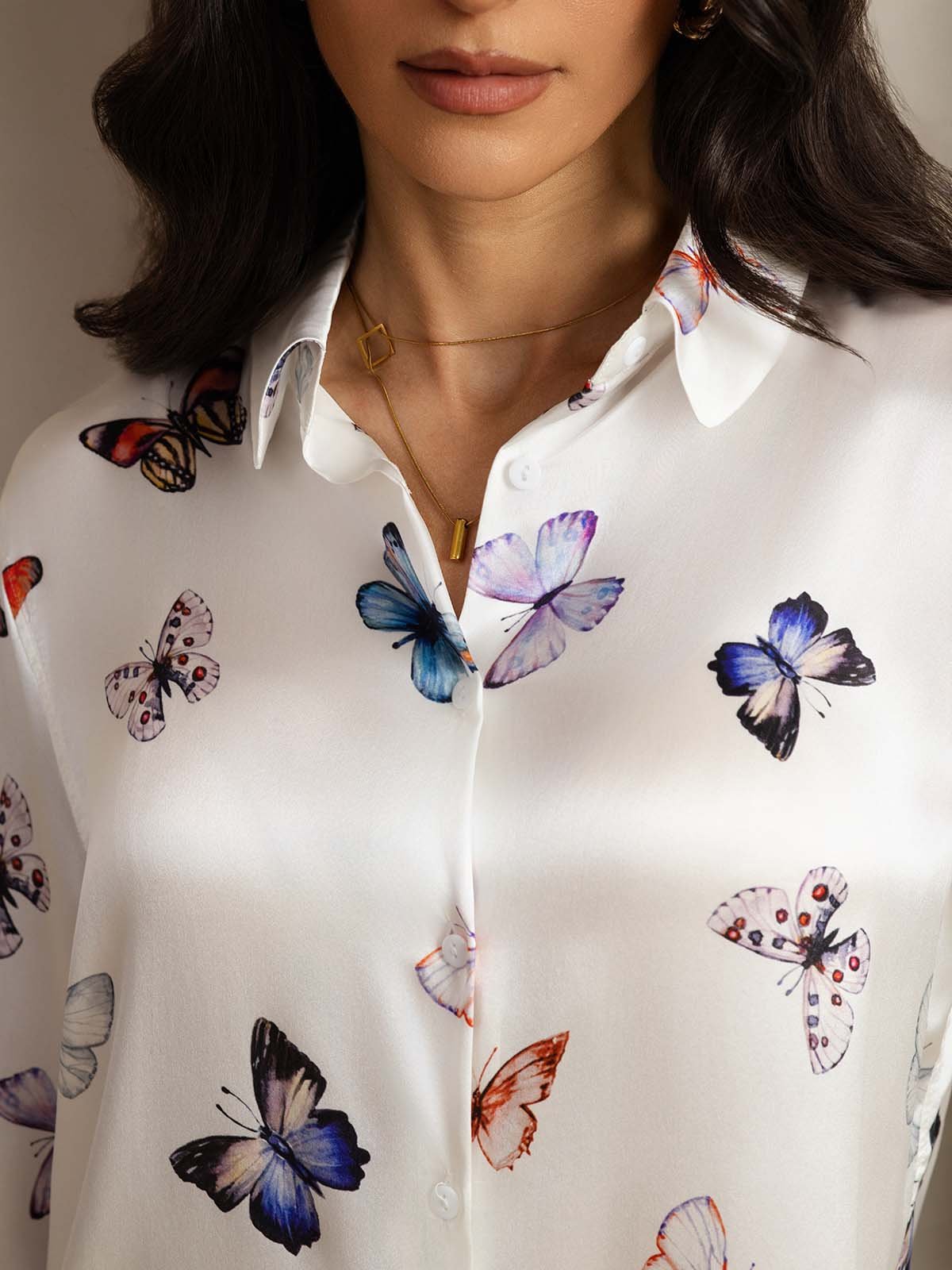 [فراشة بيضاء] SilkSilky-SA 19Momme الحرير Lapel Collar Women''s Outfit Sets 005