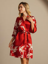 [احمر غامق] SilkSilky-SA 3/4 Sleeve رداء حمام نسائي 006