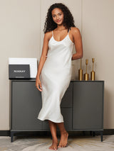 [أبيض] SilkSilky-SA Sleeveless V Neck باس النوم 003