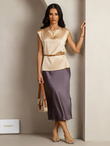 [شامبانيا] SilkSilky-SA Cap Sleeve Round Neck تي شيرت نسائية 004