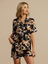 [التنين الأسود] SilkSilky-SA Short Sleeve Lapel Collar طقم بيجامة نسائي 004