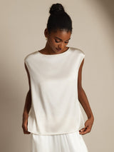 [أبيض] SilkSilky-SA Cap Sleeve Round Neck تي شيرت نسائية 006