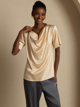 [شامبانيا] SilkSilky-SA Short Sleeve Cowl Neck بلوزات نسائية 003
