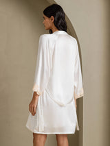 [أبيض] SilkSilky-SA 3/4 Sleeve V Neck رداء الحمام وقميص النوم 002