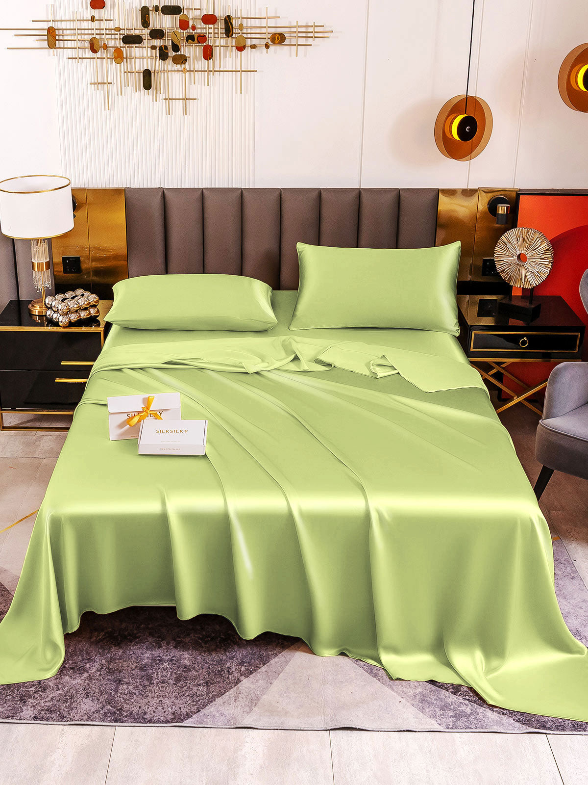 SilkSilky SA 19Momme الحرير الخالص Bedding Set نعناع 002