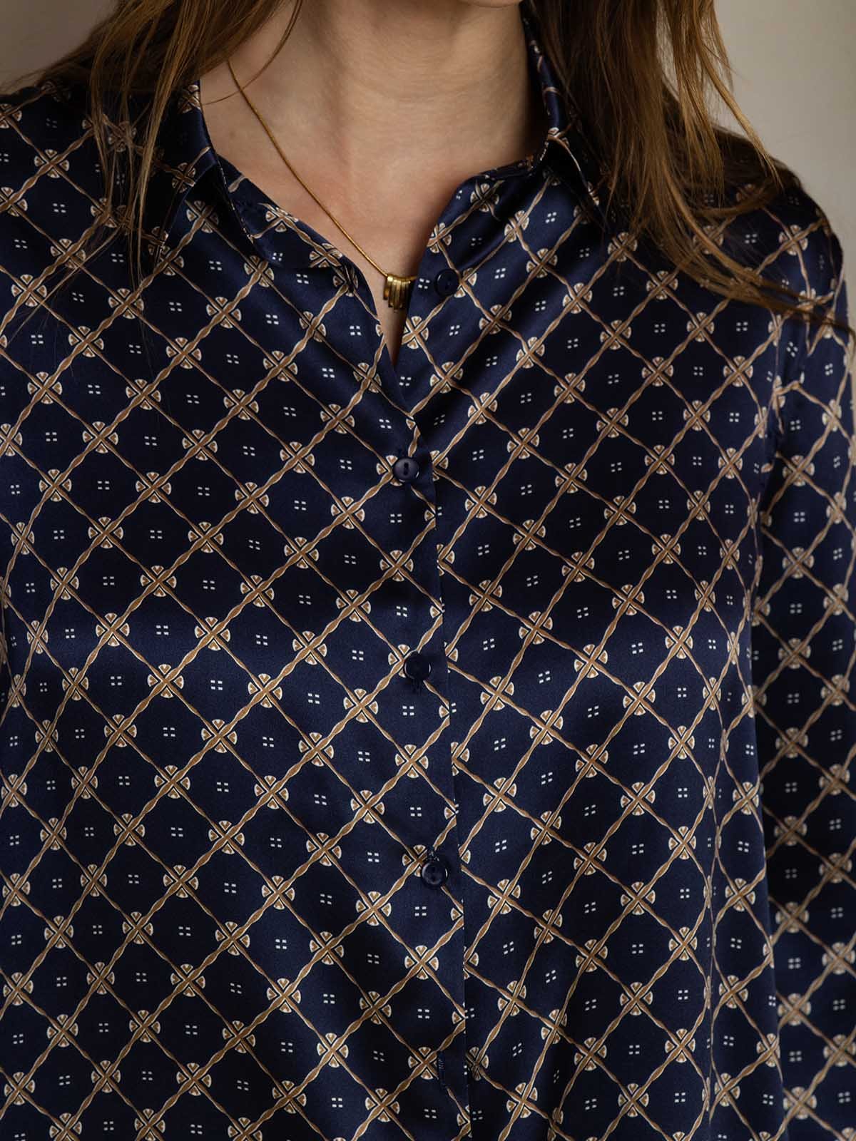 [سلسلة كحلي] SilkSilky-SA 19Momme الحرير Lapel Collar Women''s Outfit Sets 005