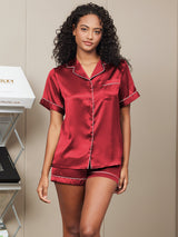 [خمر] SilkSilky-SA Short Sleeve Lapel Collar طقم بيجامة نسائي 004