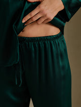 [أخضر غامق] SilkSilky-SA Long Sleeve Lapel Collar طقم بيجامة نسائي 005