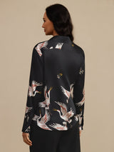 [أسود] SilkSilky-SA Long Sleeve Lapel Collar بلايز نسائية 002