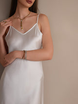 [أبيض] SilkSilky-SA Sleeveless V Neck فساتين نسائية 003