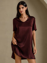 [بني] SilkSilky-SA Half Sleeve V Neck باس النوم 001