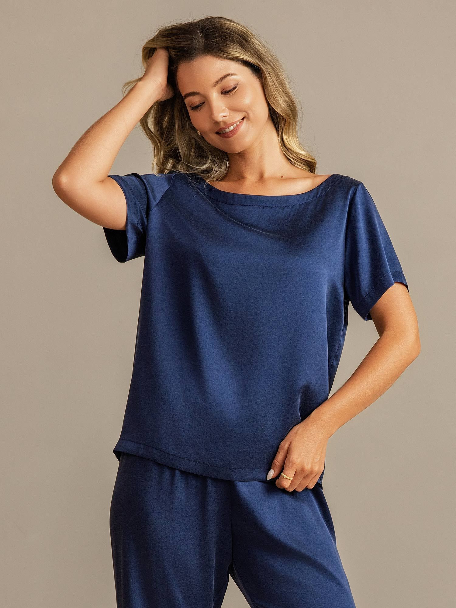 [أزرقغامق] SilkSilky-SA 19Momme الحرير Womens Pajamas 003